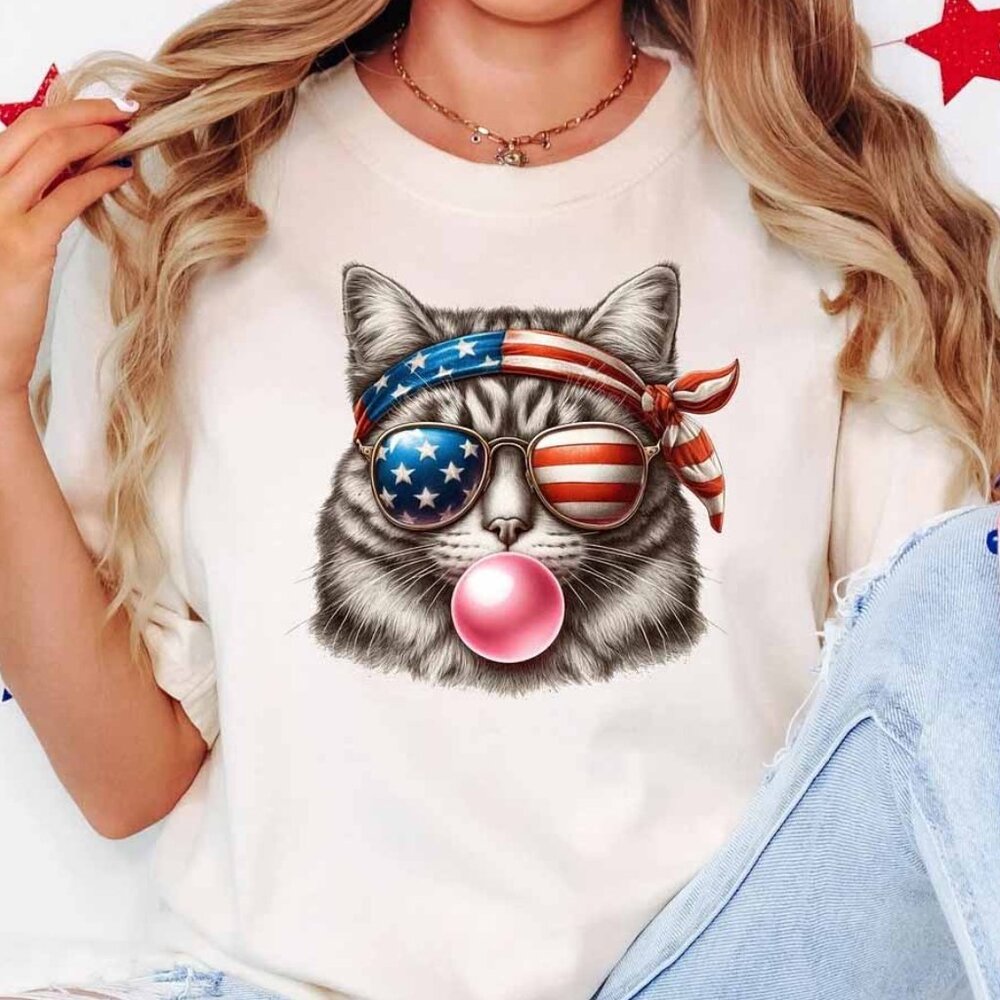 Cool Cat TShirt, 4th Of July Cat Lovers T-Shirts, USA Independence Day Gift Tee